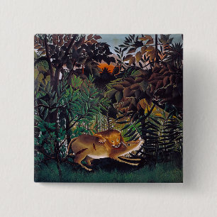 Henri Rousseau - The Hungry Lion 15 Cm Square Badge
