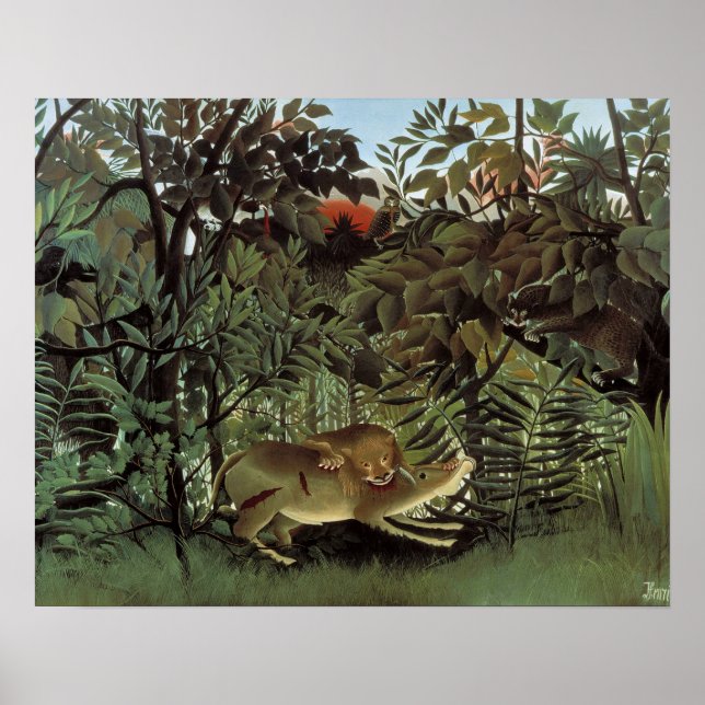 Henri Rousseau - The Hungry Lion Attacking Poster (Front)