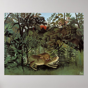 Henri Rousseau - The Hungry Lion Attacking Poster