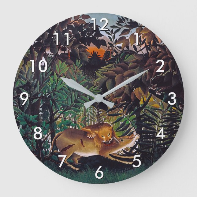 Henri Rousseau - The Hungry Lion Large Clock (Front)