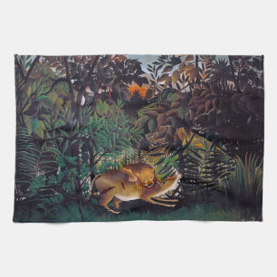Henri Rousseau - The Hungry Lion Tea Towel
