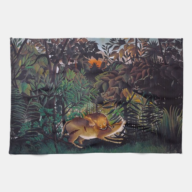 Henri Rousseau - The Hungry Lion Tea Towel (Horizontal)