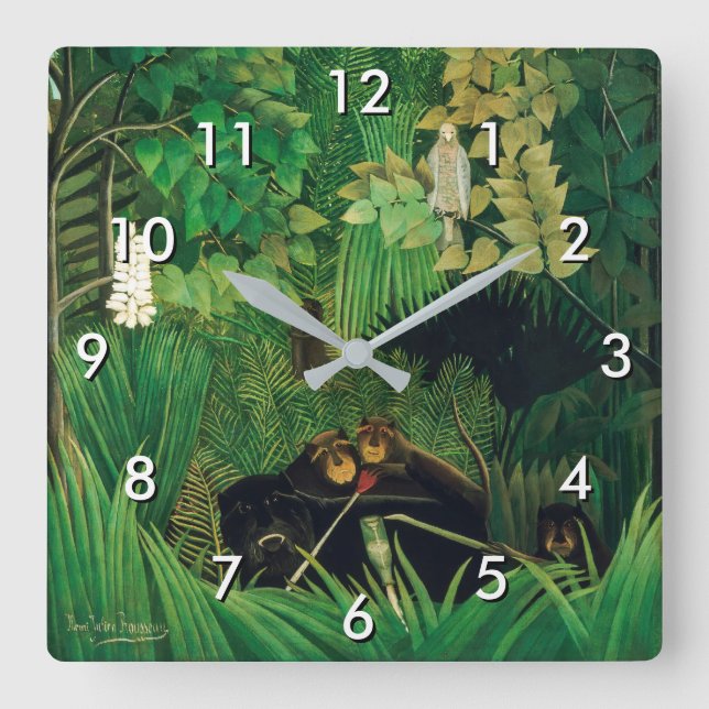 Henri Rousseau - The Merry Jesters Square Wall Clock (Front)