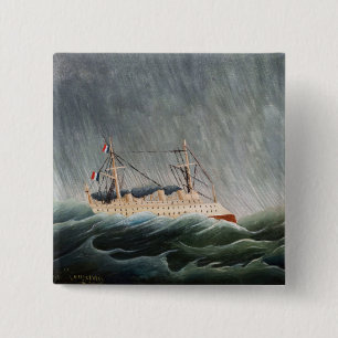 Henri Rousseau - The Ship in the Tempest 15 Cm Square Badge