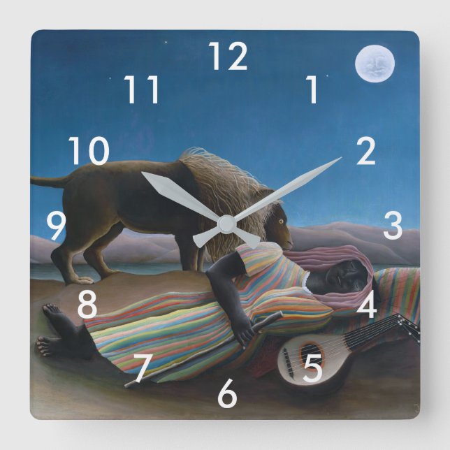 Henri Rousseau - The Sleeping Gypsy Square Wall Clock (Front)