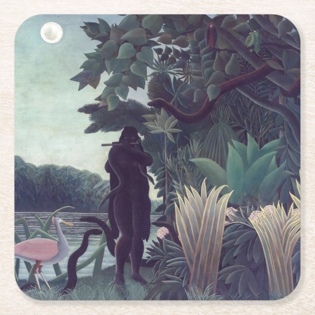 Henri Rousseau - The Snake Charmer Square Paper Coaster (Front)