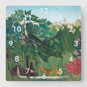 Henri Rousseau - The Waterfall Square Wall Clock