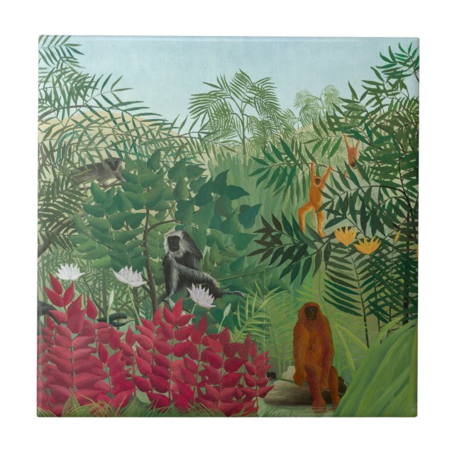 Henri Rousseau - Tropical Forest with Monkeys Ceramic Tile (Front)