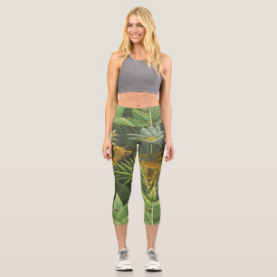 Henri Rousseau Tropical Jungle Lion Vintage Print Capri Leggings