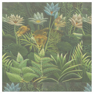 Henri Rousseau Tropical Jungle Lion Vintage Print Fabric
