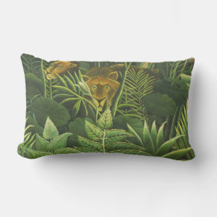 Henri Rousseau Tropical Jungle Lion Vintage Print Lumbar Cushion