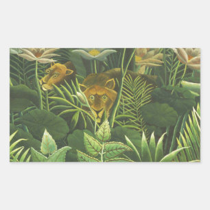 Henri Rousseau Tropical Jungle Lion Vintage Print Rectangular Sticker
