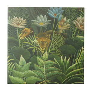Henri Rousseau Tropical Jungle Lion Vintage Print Tile