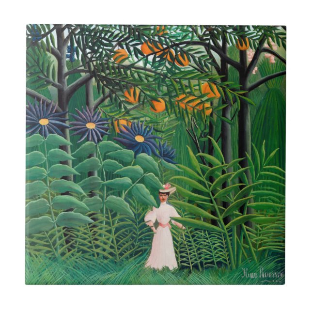 Henri Rousseau - Woman Walking in an Exotic Forest Ceramic Tile (Front)
