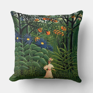 Henri Rousseau - Woman Walking in an Exotic Forest Cushion
