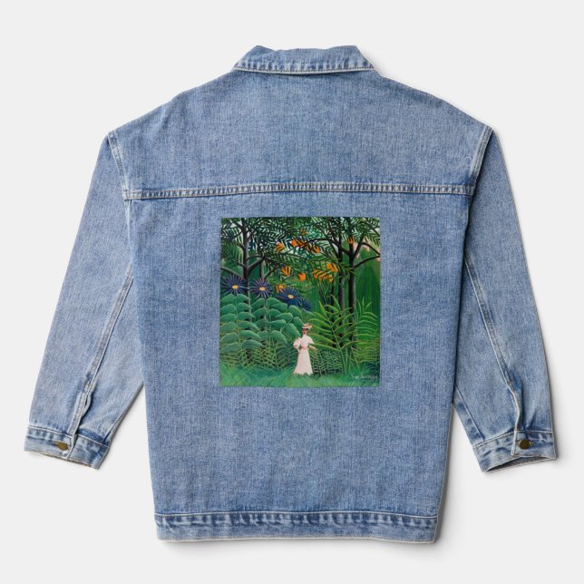 Henri Rousseau - Woman Walking in an Exotic Forest Denim Jacket (Back)