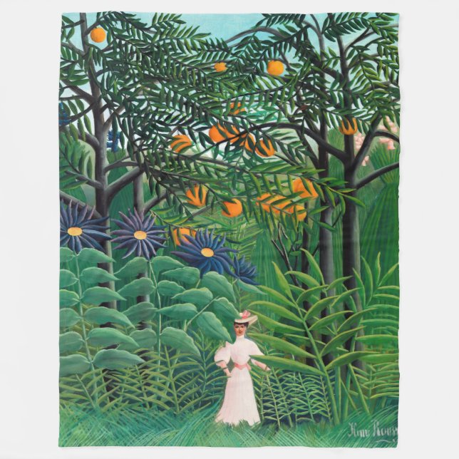 Henri Rousseau - Woman Walking in an Exotic Forest Fleece Blanket (Front)