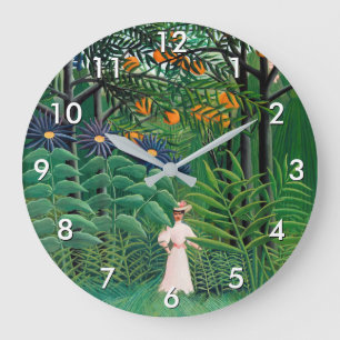 Henri Rousseau - Woman Walking in an Exotic Forest Large Clock