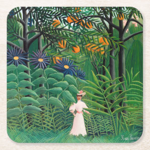 Henri Rousseau - Woman Walking in an Exotic Forest Square Paper Coaster