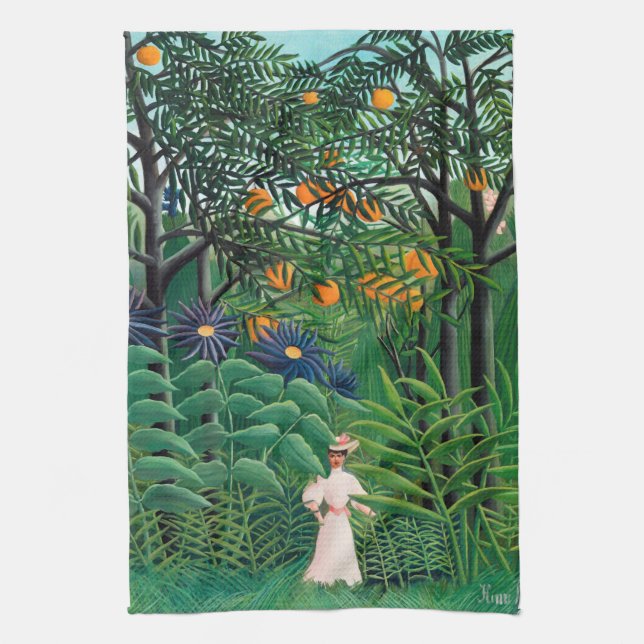 Henri Rousseau - Woman Walking in an Exotic Forest Tea Towel (Vertical)