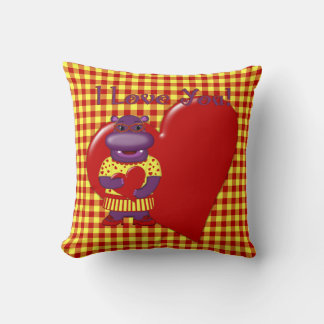 Henrietta Hippo Plaid Pillow-Red-Yellow Cushion