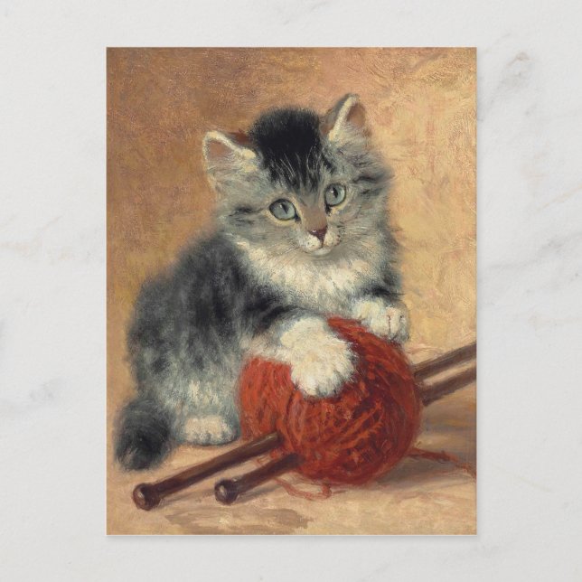 Henriëtte Ronner-Knip A kitten with a ball of wool Postcard (Front)