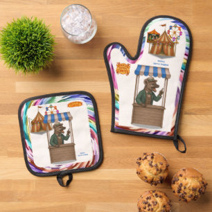 Henry, circus hawker oven mitt & pot holder set
