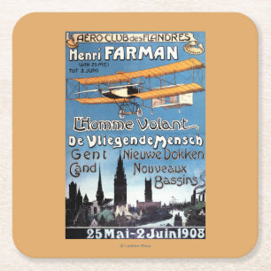 Henry Farman Flies the Flying Man Promo Poster Square Paper Coaster
