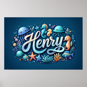 Henry Ocean Nursery Underwater Sea Animals Poster