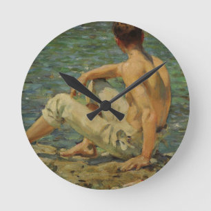 Henry Scott Tuke Gold And Green Round Clock