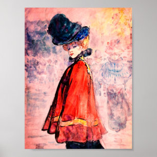 Henry Somm – Elegant In Red Cape Poster