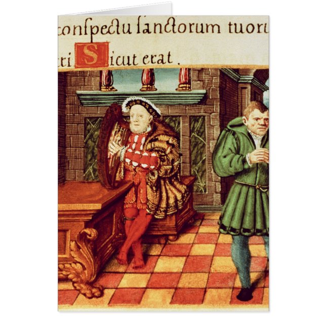 Henry VIII Playing a Harp with his Fool Wil (Front)