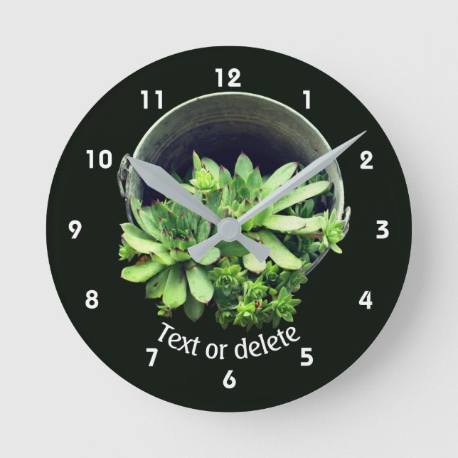 Hens And Chicks Succulents Floral Personalised  Round Clock (Front)