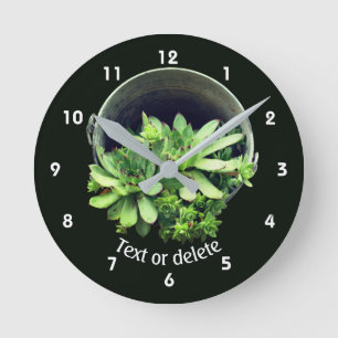 Hens And Chicks Succulents Floral Personalized Round Clock
