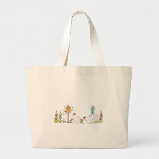 Hens In a Country Garden Large Tote Bag