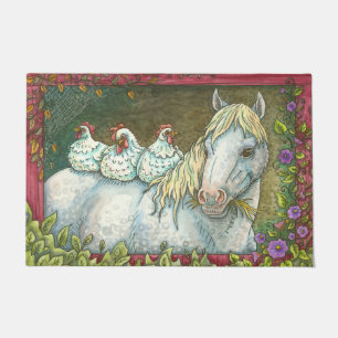 HENS IN THE STABLE, HORSE & CHICKENS DOOR MAT Lg.
