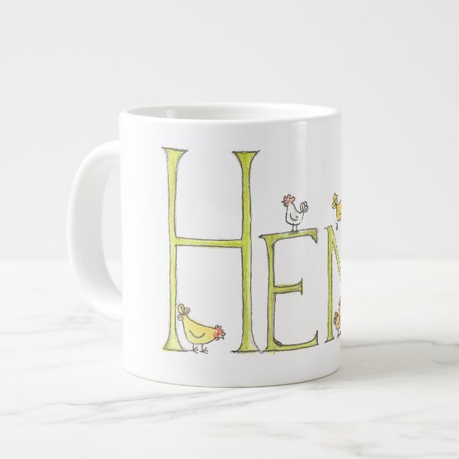 HENS Jumbo Mug! Large Coffee Mug (Front Left)