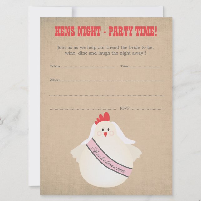 Hens Night Bachelorette Party Fill In Invite (Front)