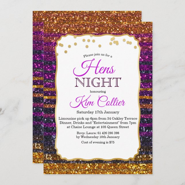 Hens Night Party Glitter Lights Invitation (Front/Back)