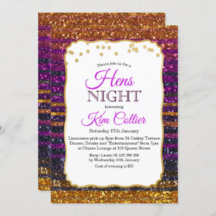 Hens Night Party Glitter Lights Invitation