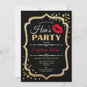 Hens Party - Black Red Gold Invitation