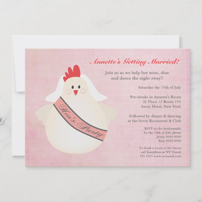 Hen's Party Funny Chicken Illustrated Invite (Front)