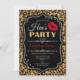 Hens Party - Leopard Print Black Red Gold Invitation