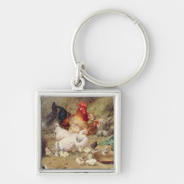 Hens roosting with their chickens key ring (Front)