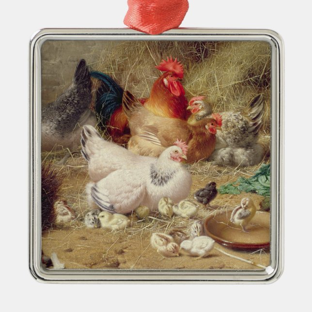 Hens roosting with their chickens metal tree decoration (Front)