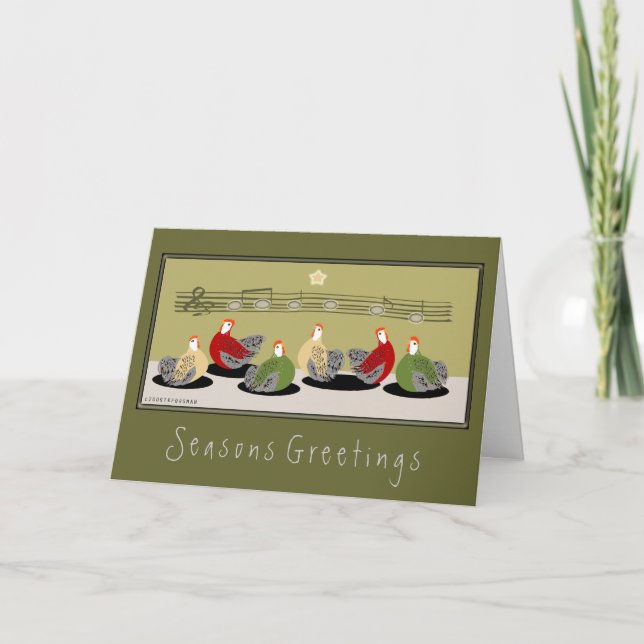 Hens singing egg notes holiday theme card (Front)