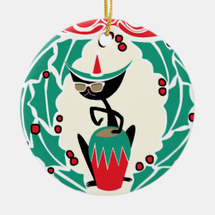 Hep Cat Retro Christmas (Personalised) Ceramic Ornament