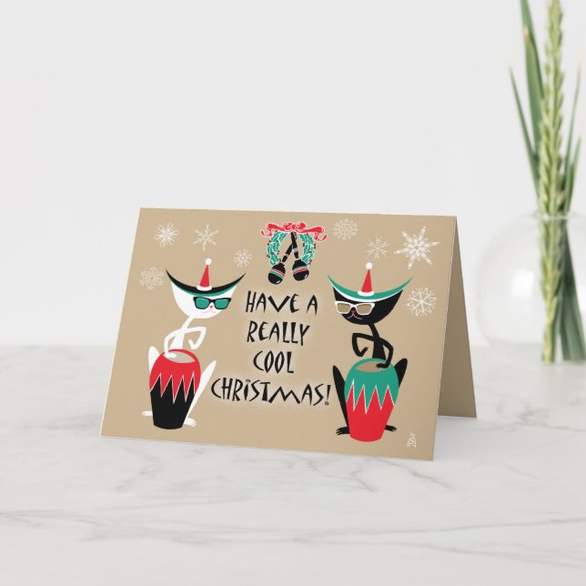 Hep Cats Retro Christmas - Personalised Holiday Card (Front)
