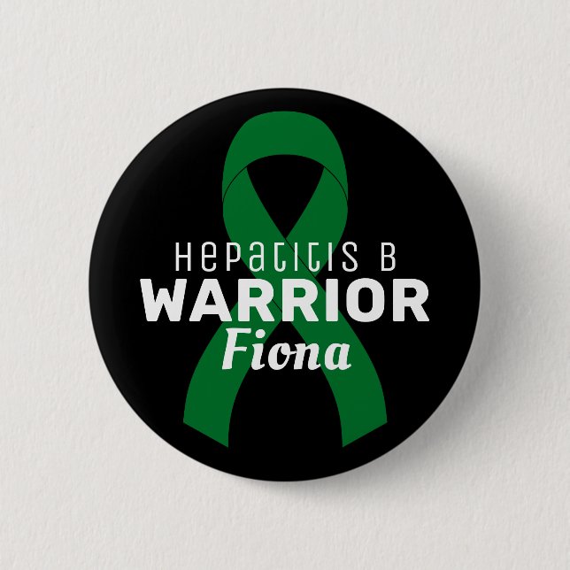 Hepatitis B Warrior Ribbon Black Button (Front)