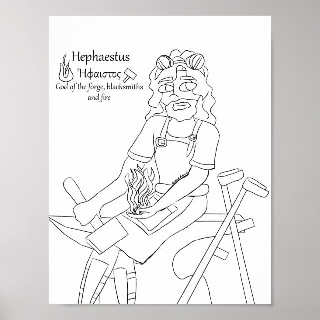 Hephaestus Colouring Page Print  (Front)